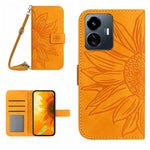 Skin Feel Custodia per telefono in pelle con flip in rilievo Sun Flower con cordino, For vivo Y77E 5G, For vivo Y77 5G Global / Y22S 4G Global
