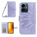 Skin Feel Custodia per telefono in pelle con flip in rilievo Sun Flower con cordino, For vivo Y77E 5G, For vivo Y77 5G Global / Y22S 4G Global