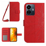 Skin Feel Custodia per telefono in pelle con flip in rilievo Sun Flower con cordino, For vivo Y77E 5G, For vivo Y77 5G Global / Y22S 4G Global
