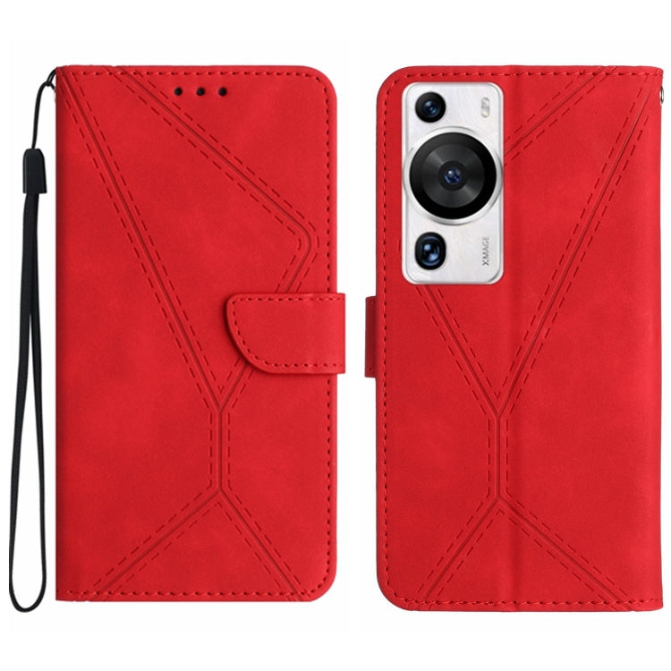 Custodia in pelle goffrata con cuciture per Huawei P60 Pro