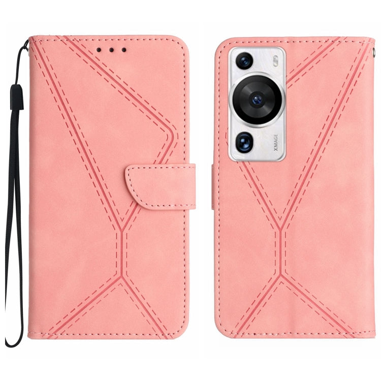 Custodia in pelle goffrata con cuciture per Huawei P60 Pro