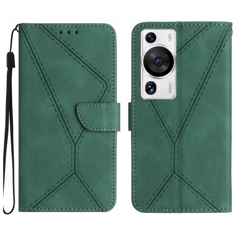Custodia in pelle goffrata con cuciture per Huawei P60 Pro