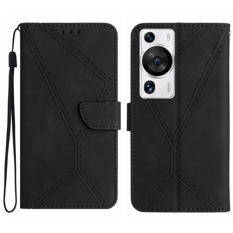 Custodia in pelle goffrata con cuciture per Huawei P60 Pro