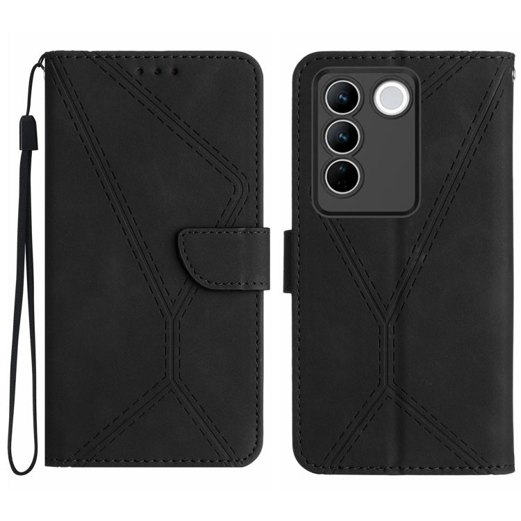 Custodia per telefono in pelle goffrata con cuciture, For vivo V27E 4G Global, For vivo Y02A 4G / Y02 4G / Y11 2023, For vivo Y55S 5G 2023 / Y55 5G / T1 5G, For vivo Y75 5G Global