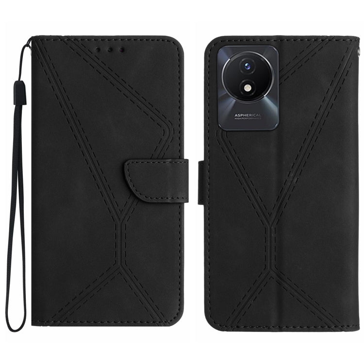 Custodia per telefono in pelle goffrata con cuciture, For vivo V27E 4G Global, For vivo Y02A 4G / Y02 4G / Y11 2023, For vivo Y55S 5G 2023 / Y55 5G / T1 5G, For vivo Y75 5G Global