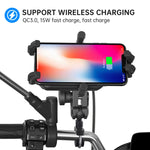 WUPP CS-1848B2 Supporto per navigatore per telefono a ricarica rapida wireless da 15 W per moto, Handlebars