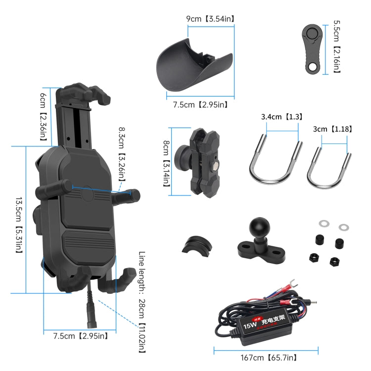 WUPP CS-1848B2 Supporto per navigatore per telefono a ricarica rapida wireless da 15 W per moto, Handlebars