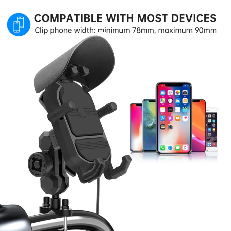WUPP CS-1848B2 Supporto per navigatore per telefono a ricarica rapida wireless da 15 W per moto, Handlebars