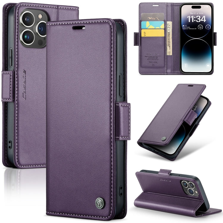 Custodia per telefono in pelle antifurto RFID CaseMe 023 con fibbia a farfalla, For iPhone 14 Pro, For iPhone 15 Plus, For iPhone 14 Pro Max, For iPhone 15