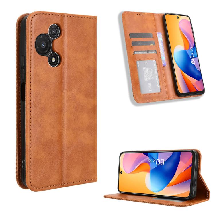Custodia per telefono in pelle con trama retrò con fibbia magnetica, For TCL 60 SE NxtPaper 5G, For TCL 60 NxtPaper, For TCL 605 / 60 SE, For TCL 60R 5G, For TCL 503, For TCL 50 NxtPaper 5G / 50 Pro NxtPaper 5G