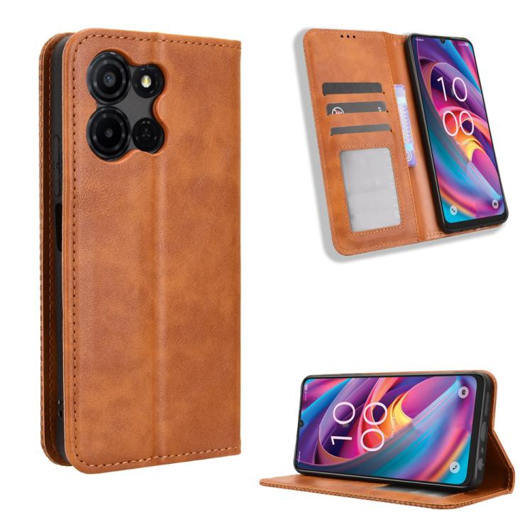 Custodia per telefono in pelle con trama retrò con fibbia magnetica, For TCL K70 5G / K70 XE, For TCL K70 SE T453D, For TCL K70 4G / K70 Power 4G, For TCL NxtPaper 70 Pro 5G, For TCL K32 5G / K33 5G, For TCL NxtPaper 60 Ultra 5G