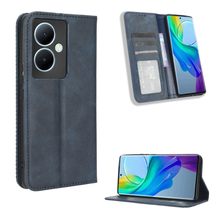 Custodia per telefono in pelle con trama retrò con fibbia magnetica, For vivo Y78 Plus, For vivo Y16 / iQOO Z7i, For vivo Y100 5G, For vivo Y33T / Y33s / Y21 / Y21s, For vivo Y33T 2023 V2317A