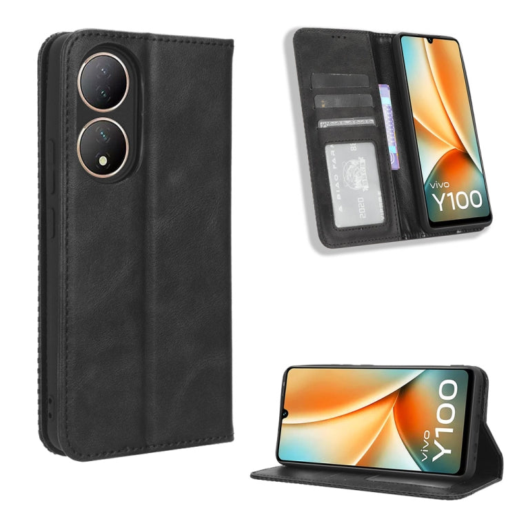 Custodia per telefono in pelle con trama retrò con fibbia magnetica, For vivo Y78 Plus, For vivo Y16 / iQOO Z7i, For vivo Y100 5G, For vivo Y33T / Y33s / Y21 / Y21s, For vivo Y33T 2023 V2317A