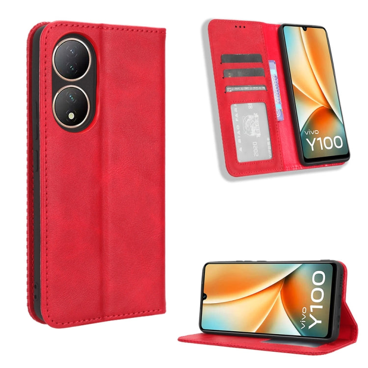 Custodia per telefono in pelle con trama retrò con fibbia magnetica, For vivo Y78 Plus, For vivo Y16 / iQOO Z7i, For vivo Y100 5G, For vivo Y33T / Y33s / Y21 / Y21s, For vivo Y33T 2023 V2317A