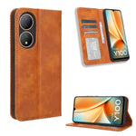Custodia per telefono in pelle con trama retrò con fibbia magnetica, For vivo Y78 Plus, For vivo Y16 / iQOO Z7i, For vivo Y100 5G, For vivo Y33T / Y33s / Y21 / Y21s, For vivo Y33T 2023 V2317A
