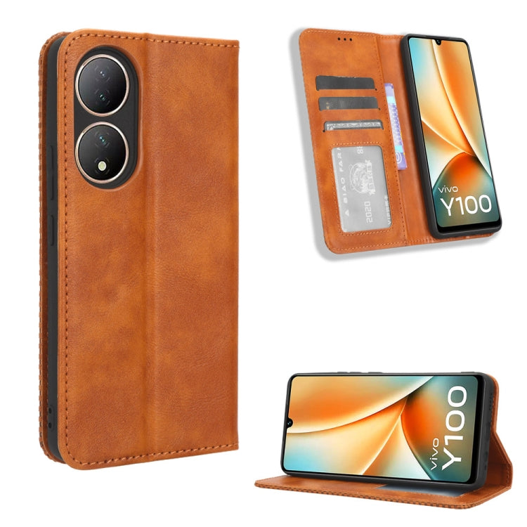 Custodia per telefono in pelle con trama retrò con fibbia magnetica, For vivo Y78 Plus, For vivo Y16 / iQOO Z7i, For vivo Y100 5G, For vivo Y33T / Y33s / Y21 / Y21s, For vivo Y33T 2023 V2317A