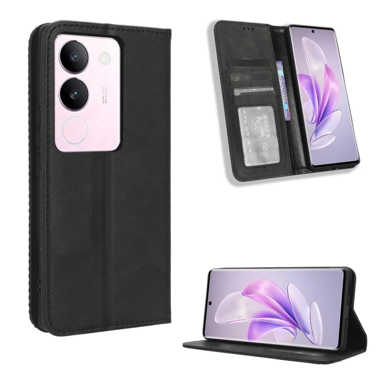 Custodia per telefono in pelle con trama retrò con fibbia magnetica, For vivo Y17s 4G, For vivo V29e 5G, For vivo Y27 / Y36 5G / 4G, For vivo Y35+ 5G, For vivo S17 5G / S17 Pro, For vivo S17e