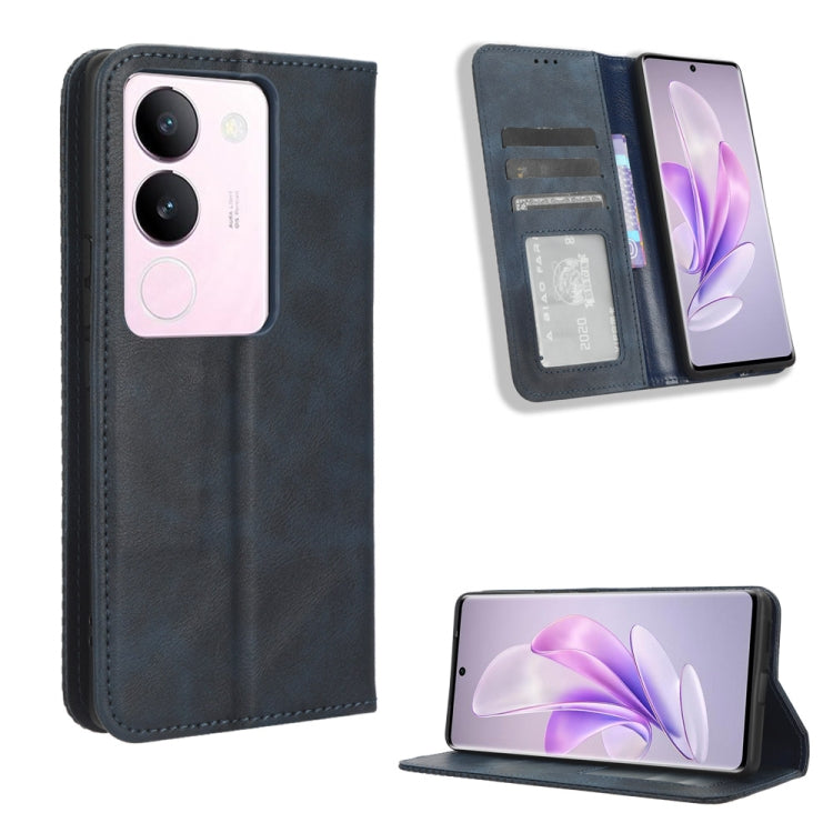 Custodia per telefono in pelle con trama retrò con fibbia magnetica, For vivo Y17s 4G, For vivo V29e 5G, For vivo Y27 / Y36 5G / 4G, For vivo Y35+ 5G, For vivo S17 5G / S17 Pro, For vivo S17e