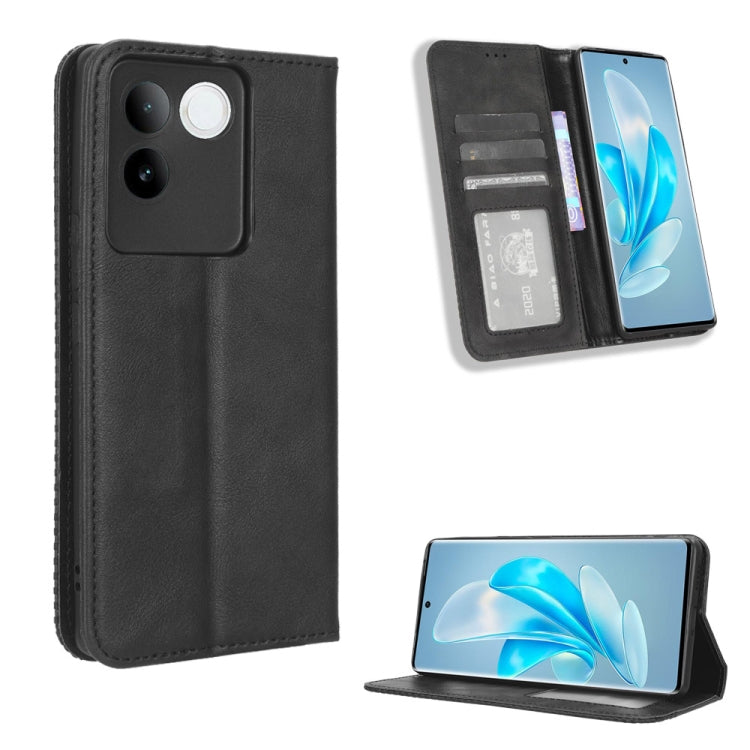 Custodia per telefono in pelle con trama retrò con fibbia magnetica, For vivo Y17s 4G, For vivo V29e 5G, For vivo Y27 / Y36 5G / 4G, For vivo Y35+ 5G, For vivo S17 5G / S17 Pro, For vivo S17e