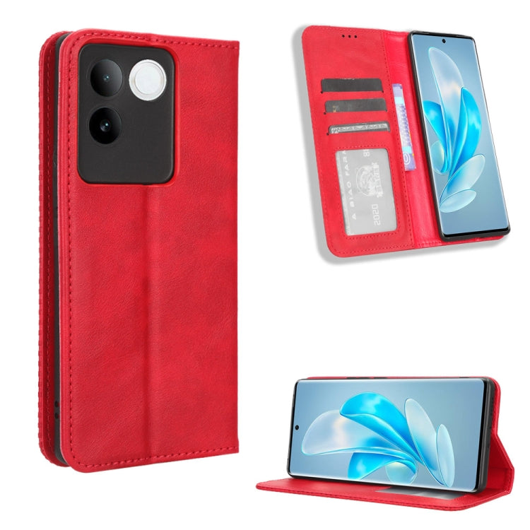 Custodia per telefono in pelle con trama retrò con fibbia magnetica, For vivo Y17s 4G, For vivo V29e 5G, For vivo Y27 / Y36 5G / 4G, For vivo Y35+ 5G, For vivo S17 5G / S17 Pro, For vivo S17e