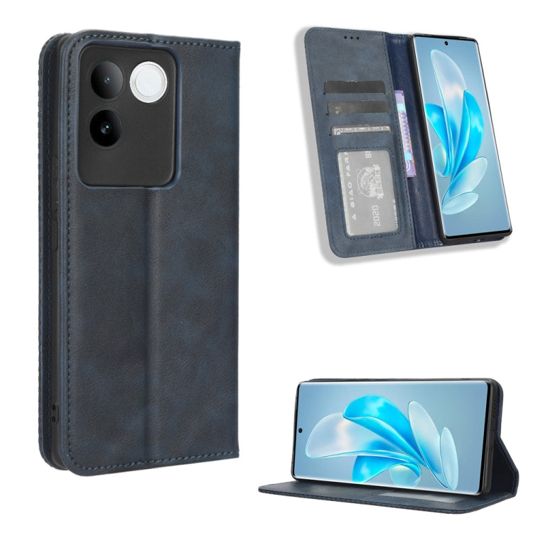 Custodia per telefono in pelle con trama retrò con fibbia magnetica, For vivo Y17s 4G, For vivo V29e 5G, For vivo Y27 / Y36 5G / 4G, For vivo Y35+ 5G, For vivo S17 5G / S17 Pro, For vivo S17e