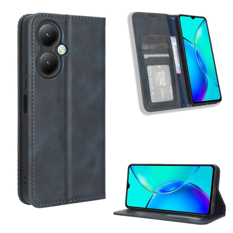 Custodia per telefono in pelle con trama retrò con fibbia magnetica, For vivo Y17s 4G, For vivo V29e 5G, For vivo Y27 / Y36 5G / 4G, For vivo Y35+ 5G, For vivo S17 5G / S17 Pro, For vivo S17e