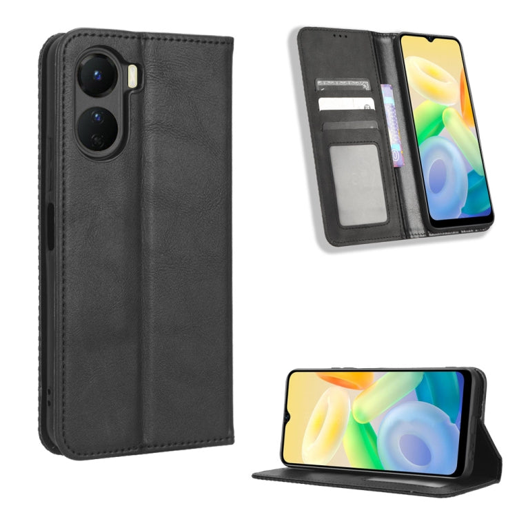 Custodia per telefono in pelle con trama retrò con fibbia magnetica, For vivo Y78 Plus, For vivo Y16 / iQOO Z7i, For vivo Y100 5G, For vivo Y33T / Y33s / Y21 / Y21s, For vivo Y33T 2023 V2317A