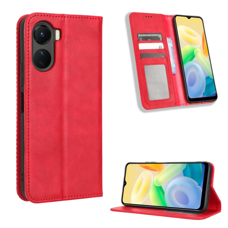 Custodia per telefono in pelle con trama retrò con fibbia magnetica, For vivo Y78 Plus, For vivo Y16 / iQOO Z7i, For vivo Y100 5G, For vivo Y33T / Y33s / Y21 / Y21s, For vivo Y33T 2023 V2317A