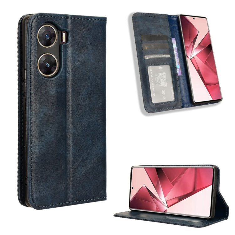Custodia per telefono in pelle con trama retrò con fibbia magnetica, For vivo Y17s 4G, For vivo V29e 5G, For vivo Y27 / Y36 5G / 4G, For vivo Y35+ 5G, For vivo S17 5G / S17 Pro, For vivo S17e