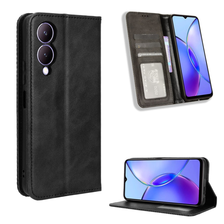 Custodia per telefono in pelle con trama retrò con fibbia magnetica, For vivo Y17s 4G, For vivo V29e 5G, For vivo Y27 / Y36 5G / 4G, For vivo Y35+ 5G, For vivo S17 5G / S17 Pro, For vivo S17e