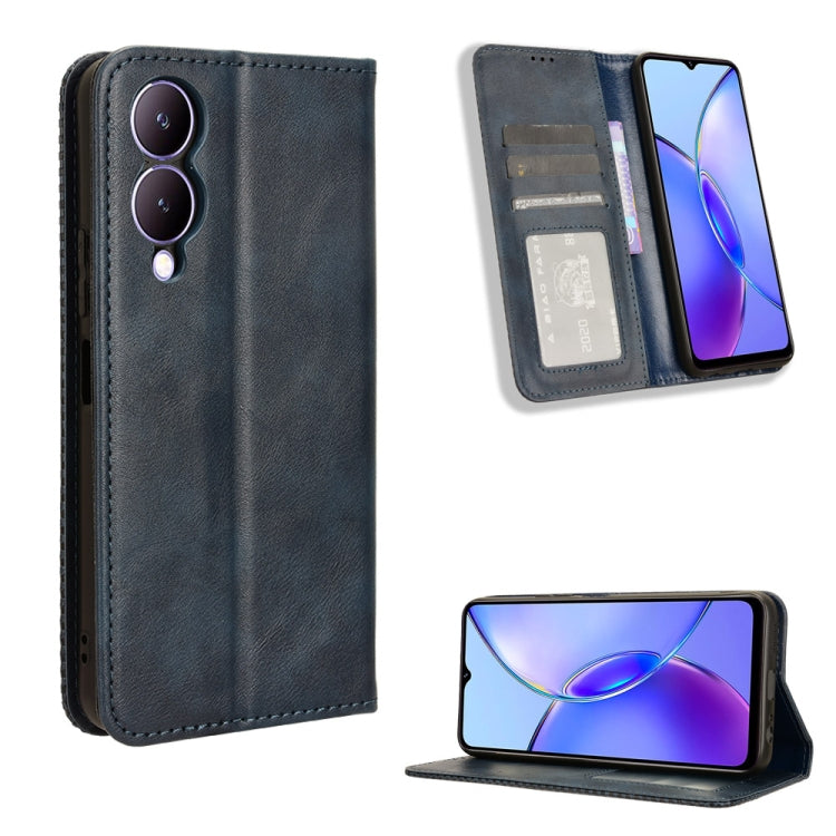 Custodia per telefono in pelle con trama retrò con fibbia magnetica, For vivo Y17s 4G, For vivo V29e 5G, For vivo Y27 / Y36 5G / 4G, For vivo Y35+ 5G, For vivo S17 5G / S17 Pro, For vivo S17e