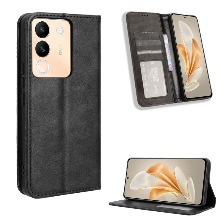 Custodia per telefono in pelle con trama retrò con fibbia magnetica, For vivo V30 5G / V30 Pro 5G, For vivo S18 5G / S18 Pro, For vivo S18e 5G, For vivo X100 Pro 5G, For vivo X100 5G, For vivo V29E / Y200 5G