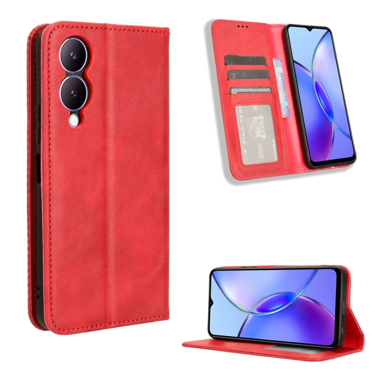 Custodia per telefono in pelle con trama retrò con fibbia magnetica, For vivo Y78 Plus, For vivo Y16 / iQOO Z7i, For vivo Y100 5G, For vivo Y33T / Y33s / Y21 / Y21s, For vivo Y33T 2023 V2317A