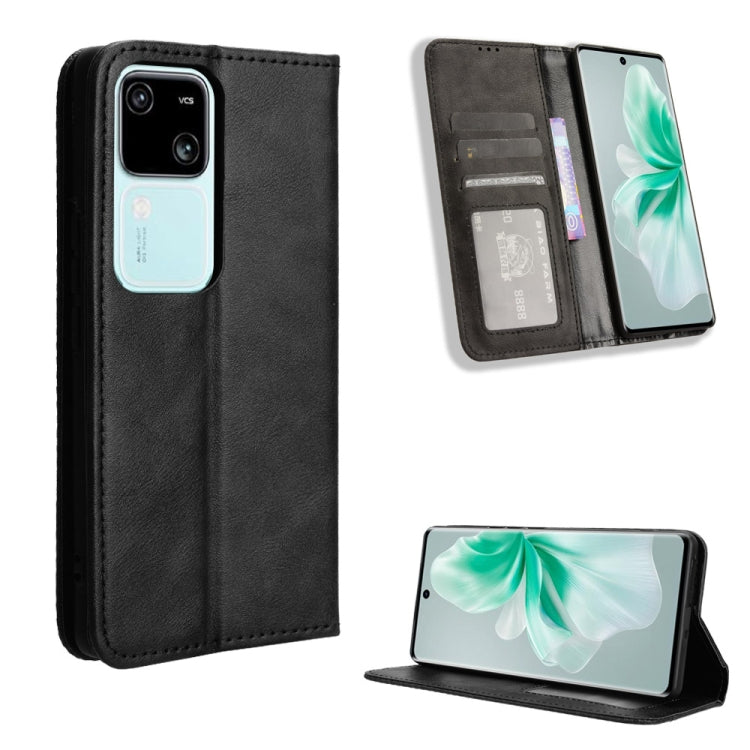 Custodia per telefono in pelle con trama retrò con fibbia magnetica, For vivo V30 5G / V30 Pro 5G, For vivo S18 5G / S18 Pro, For vivo S18e 5G, For vivo X100 Pro 5G, For vivo X100 5G, For vivo V29E / Y200 5G