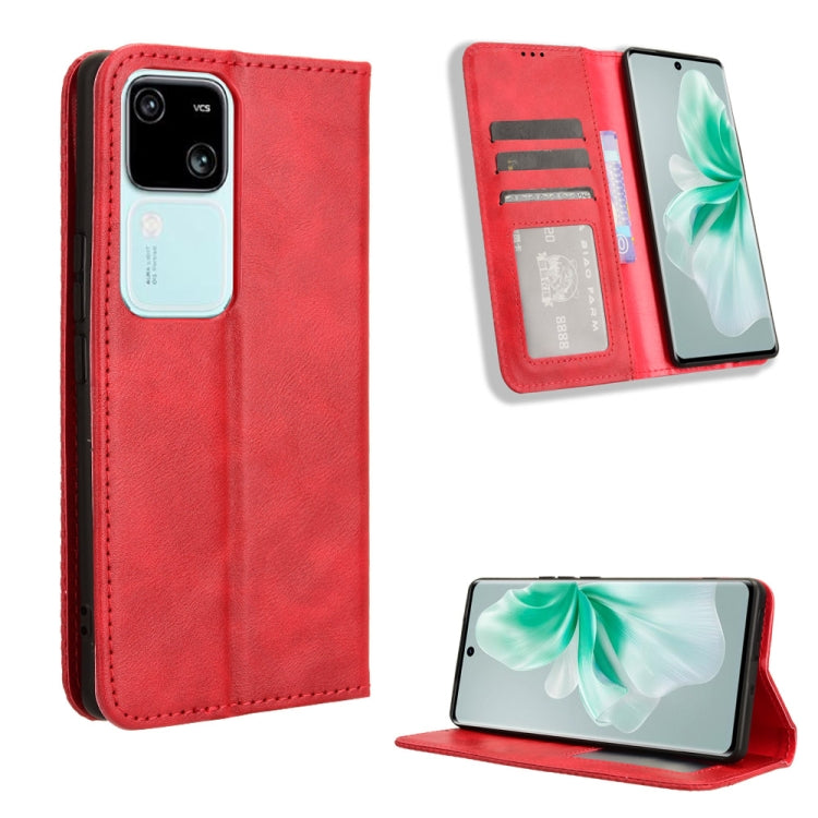 Custodia per telefono in pelle con trama retrò con fibbia magnetica, For vivo V30 5G / V30 Pro 5G, For vivo S18 5G / S18 Pro, For vivo S18e 5G, For vivo X100 Pro 5G, For vivo X100 5G, For vivo V29E / Y200 5G