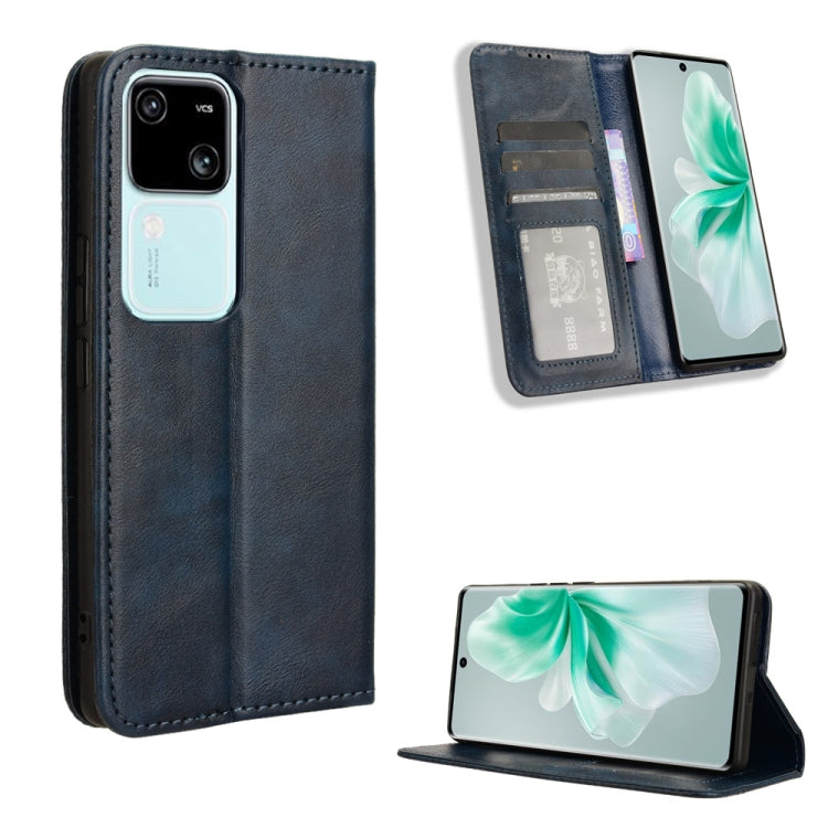 Custodia per telefono in pelle con trama retrò con fibbia magnetica, For vivo V30 5G / V30 Pro 5G, For vivo S18 5G / S18 Pro, For vivo S18e 5G, For vivo X100 Pro 5G, For vivo X100 5G, For vivo V29E / Y200 5G
