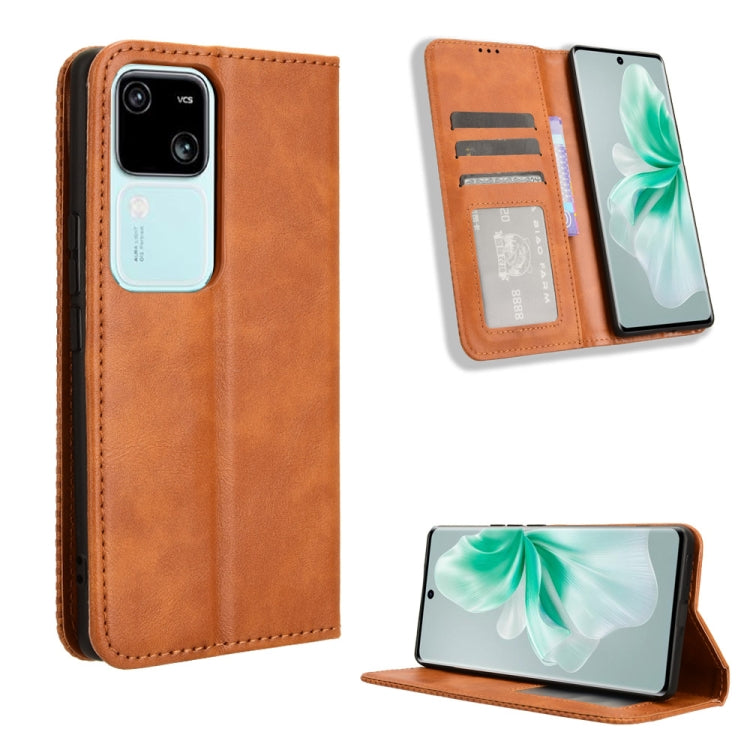 Custodia per telefono in pelle con trama retrò con fibbia magnetica, For vivo V30 5G / V30 Pro 5G, For vivo S18 5G / S18 Pro, For vivo S18e 5G, For vivo X100 Pro 5G, For vivo X100 5G, For vivo V29E / Y200 5G