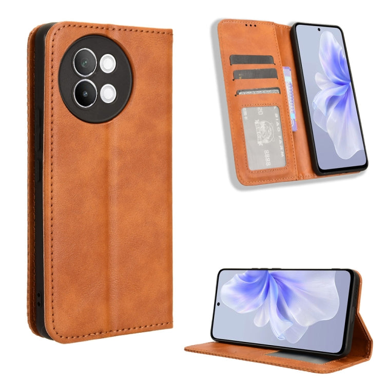 Custodia per telefono in pelle con trama retrò con fibbia magnetica, For vivo V30 5G / V30 Pro 5G, For vivo S18 5G / S18 Pro, For vivo S18e 5G, For vivo X100 Pro 5G, For vivo X100 5G, For vivo V29E / Y200 5G
