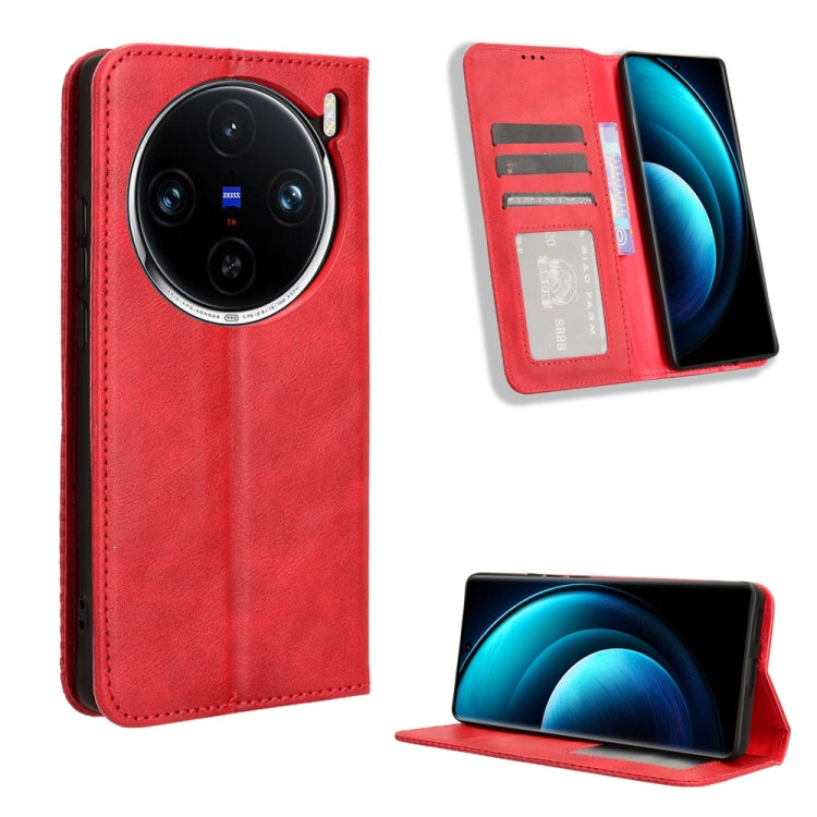 Custodia per telefono in pelle con trama retrò con fibbia magnetica, For vivo V30 5G / V30 Pro 5G, For vivo S18 5G / S18 Pro, For vivo S18e 5G, For vivo X100 Pro 5G, For vivo X100 5G, For vivo V29E / Y200 5G