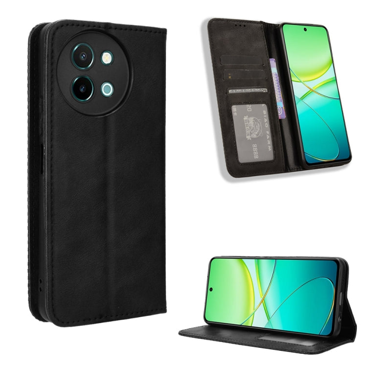 Custodia per telefono in pelle con trama retrò con fibbia magnetica, For vivo S19 5G, For vivo Y28 4G, For vivo X100 Ultra 5G, For vivo Y38 5G / Y200i 5G, For vivo Y03 4G, For vivo Y200e 5G / Y100 5G IND