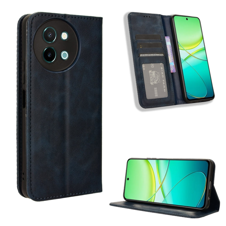 Custodia per telefono in pelle con trama retrò con fibbia magnetica, For vivo S19 5G, For vivo Y28 4G, For vivo X100 Ultra 5G, For vivo Y38 5G / Y200i 5G, For vivo Y03 4G, For vivo Y200e 5G / Y100 5G IND