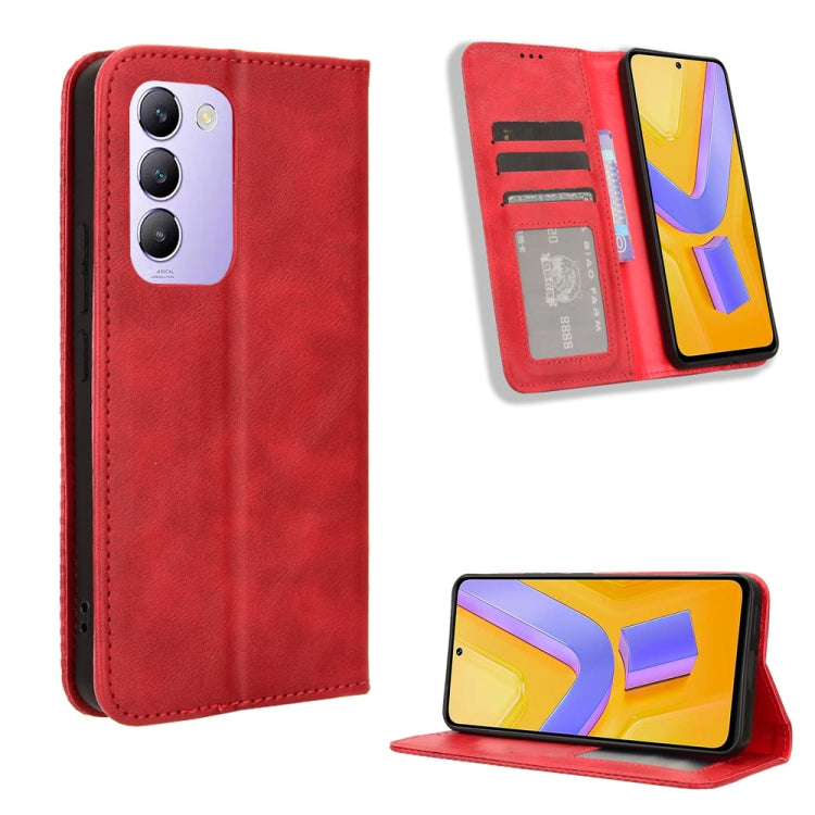 Custodia per telefono in pelle con trama retrò con fibbia magnetica, For vivo S19 5G, For vivo Y28 4G, For vivo X100 Ultra 5G, For vivo Y38 5G / Y200i 5G, For vivo Y03 4G, For vivo Y200e 5G / Y100 5G IND