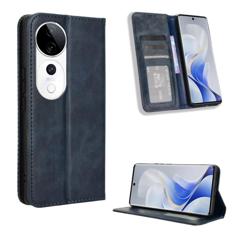 Custodia per telefono in pelle con trama retrò con fibbia magnetica, For vivo V40 Lite 4G / 5G IDN, For vivo V40e 5G / iQOO Z9S 5G, For vivo T3 Pro 5G / iQOO Z9S Pro 5G, For vivo V30e 5G / V40 Lite 5G, For vivo Y58 5G, For vivo S19 Pro 5G / V40 5G