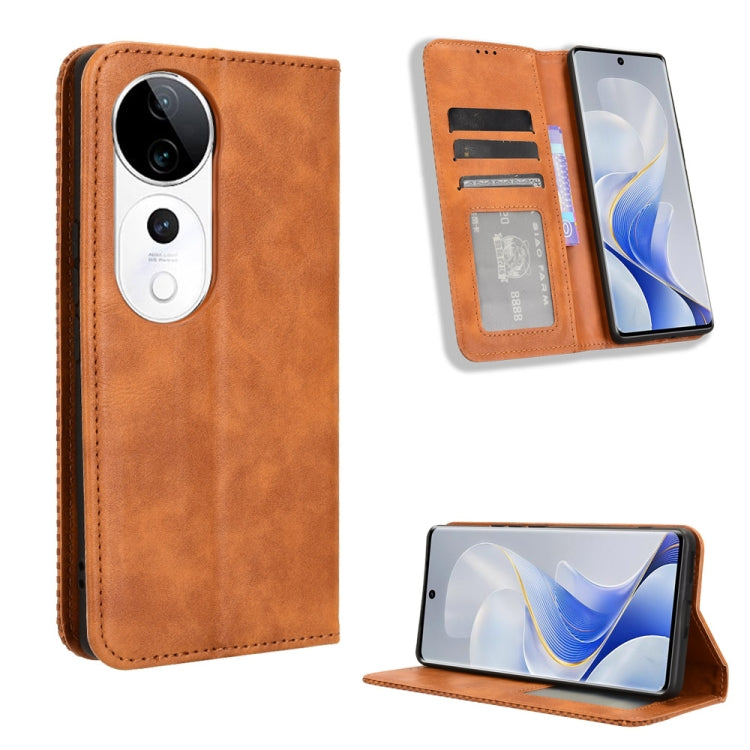 Custodia per telefono in pelle con trama retrò con fibbia magnetica, For vivo V40 Lite 4G / 5G IDN, For vivo V40e 5G / iQOO Z9S 5G, For vivo T3 Pro 5G / iQOO Z9S Pro 5G, For vivo V30e 5G / V40 Lite 5G, For vivo Y58 5G, For vivo S19 Pro 5G / V40 5G
