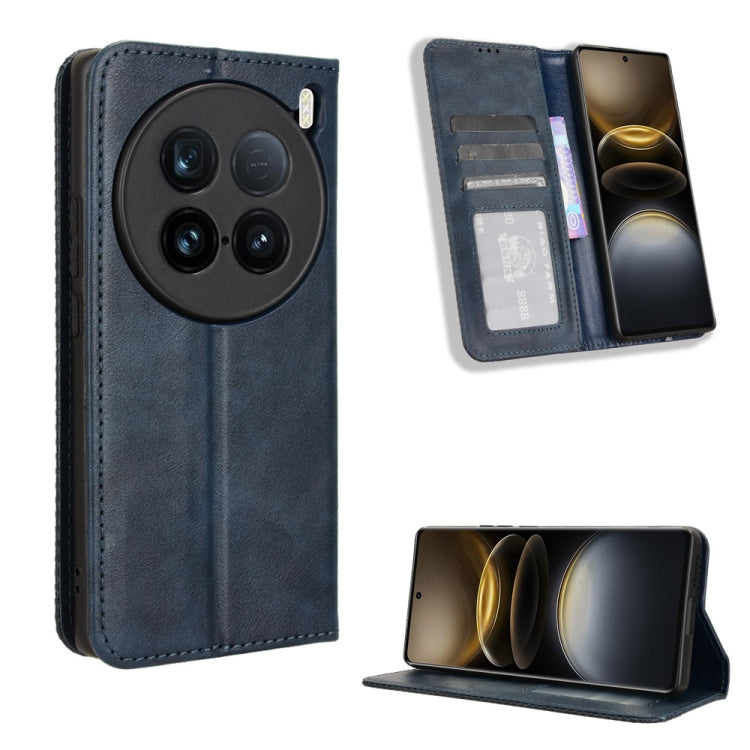 Custodia per telefono in pelle con trama retrò con fibbia magnetica, For vivo S19 5G, For vivo Y28 4G, For vivo X100 Ultra 5G, For vivo Y38 5G / Y200i 5G, For vivo Y03 4G, For vivo Y200e 5G / Y100 5G IND