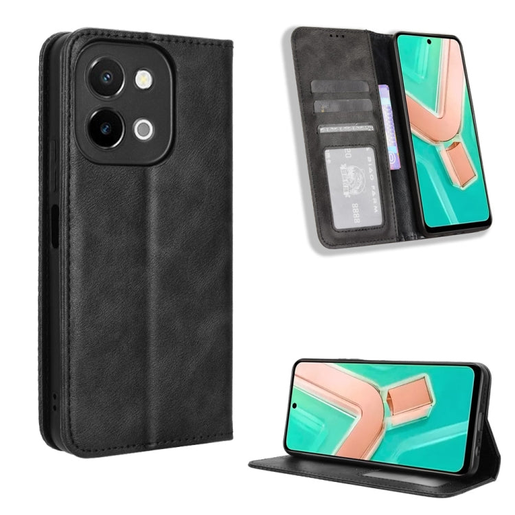 Custodia per telefono in pelle con trama retrò con fibbia magnetica, For vivo S19 5G, For vivo Y28 4G, For vivo X100 Ultra 5G, For vivo Y38 5G / Y200i 5G, For vivo Y03 4G, For vivo Y200e 5G / Y100 5G IND