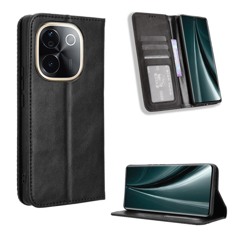 Custodia per telefono in pelle con trama retrò con fibbia magnetica, For vivo V40 Lite 4G / 5G IDN, For vivo V40e 5G / iQOO Z9S 5G, For vivo T3 Pro 5G / iQOO Z9S Pro 5G, For vivo V30e 5G / V40 Lite 5G, For vivo Y58 5G, For vivo S19 Pro 5G / V40 5G