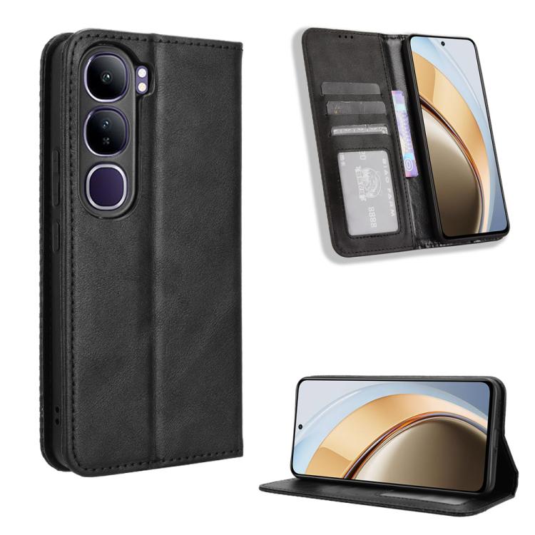 Custodia per telefono in pelle con trama retrò con fibbia magnetica, For vivo V40 Lite 4G / 5G IDN, For vivo V40e 5G / iQOO Z9S 5G, For vivo T3 Pro 5G / iQOO Z9S Pro 5G, For vivo V30e 5G / V40 Lite 5G, For vivo Y58 5G, For vivo S19 Pro 5G / V40 5G