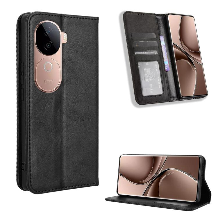 Custodia per telefono in pelle con trama retrò con fibbia magnetica, For vivo V40 Lite 4G / 5G IDN, For vivo V40e 5G / iQOO Z9S 5G, For vivo T3 Pro 5G / iQOO Z9S Pro 5G, For vivo V30e 5G / V40 Lite 5G, For vivo Y58 5G, For vivo S19 Pro 5G / V40 5G