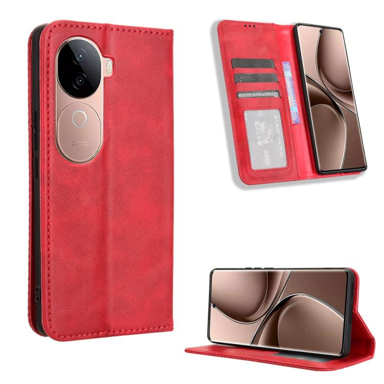 Custodia per telefono in pelle con trama retrò con fibbia magnetica, For vivo V40 Lite 4G / 5G IDN, For vivo V40e 5G / iQOO Z9S 5G, For vivo T3 Pro 5G / iQOO Z9S Pro 5G, For vivo V30e 5G / V40 Lite 5G, For vivo Y58 5G, For vivo S19 Pro 5G / V40 5G